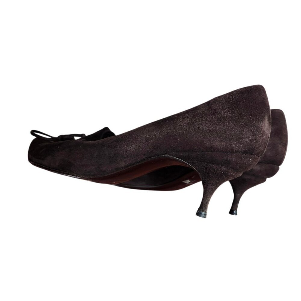 Fendi Brown Suede Pointed Toe Kitten Heel Pumps Bow Detail EU 40 US 9 Italy - Picture 7 of 11